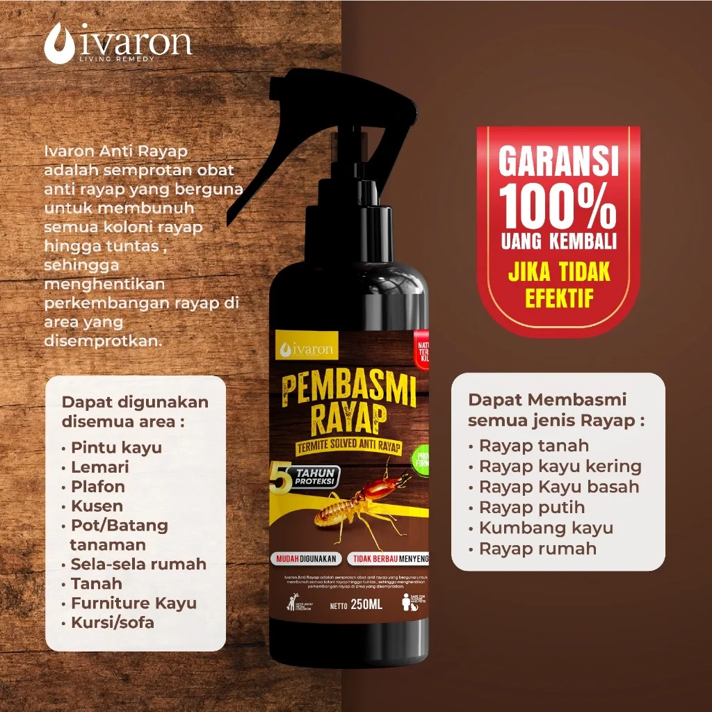 IVARON Pembasmi Rayap Kayu 250ml Cairan Anti Rayap Ampuh Semprot