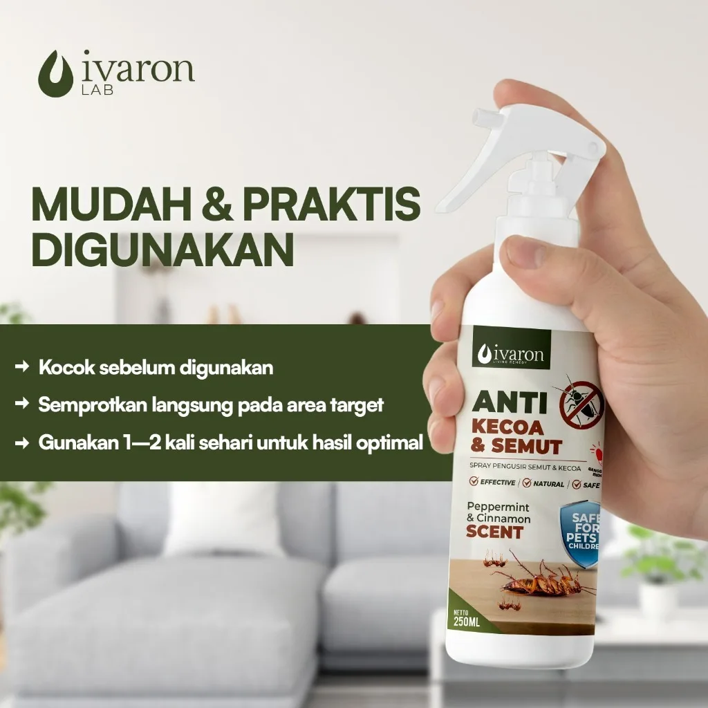IVARON Paket Racun Kecoa dan Pembasmi Semut Spray 250ml + Refill 250ml Pembasmi Kecoa Paling Ampuh