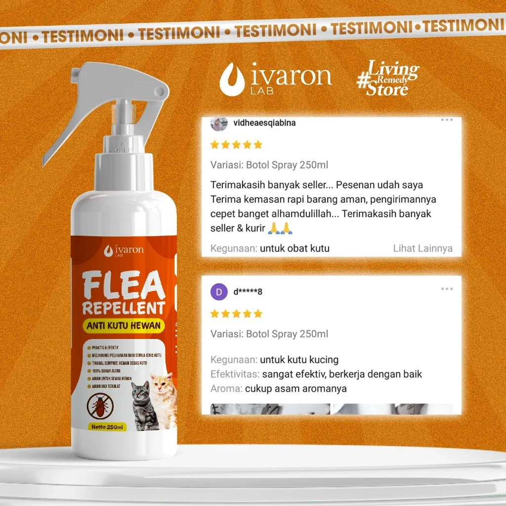 IVARON Obat Kutu Kucing dan Anjing Anti Kutu Hewan Flea Repellent - Perlindungan Extra Untuk Hewan Peliharaan