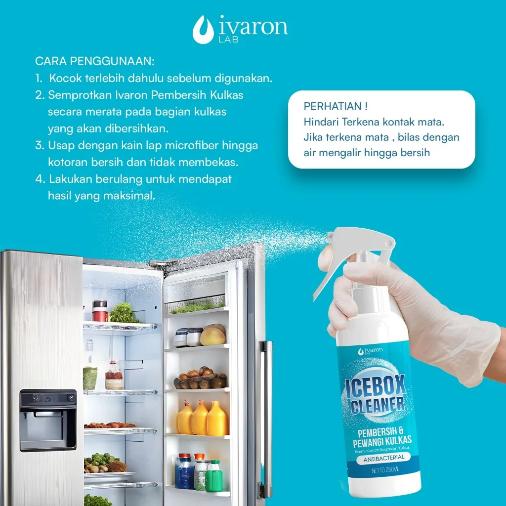 IVARON Icebox Cleaner Pembersih Pewangi Kulkas Food Grade Anti Bakteri Aman Untuk Makanan - 250ML