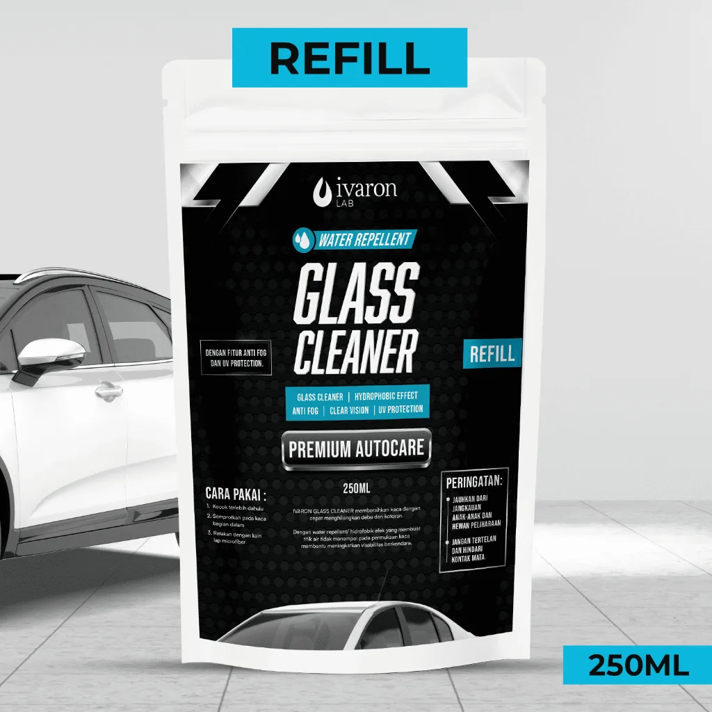 IVARON Paket Pembersih Jamur Kaca Mobil dan Jendela Spray 250ml + Refill 250ml Glass Cleaner