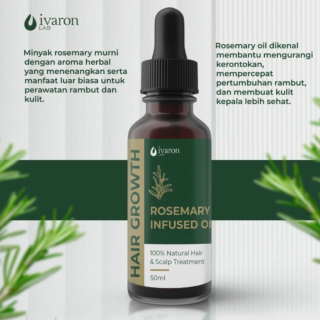 IVARON Rosemary Hair Growth Oil | Anti Rontok & Perawatan Kulit Kepala Alami 100% Natural 50ml