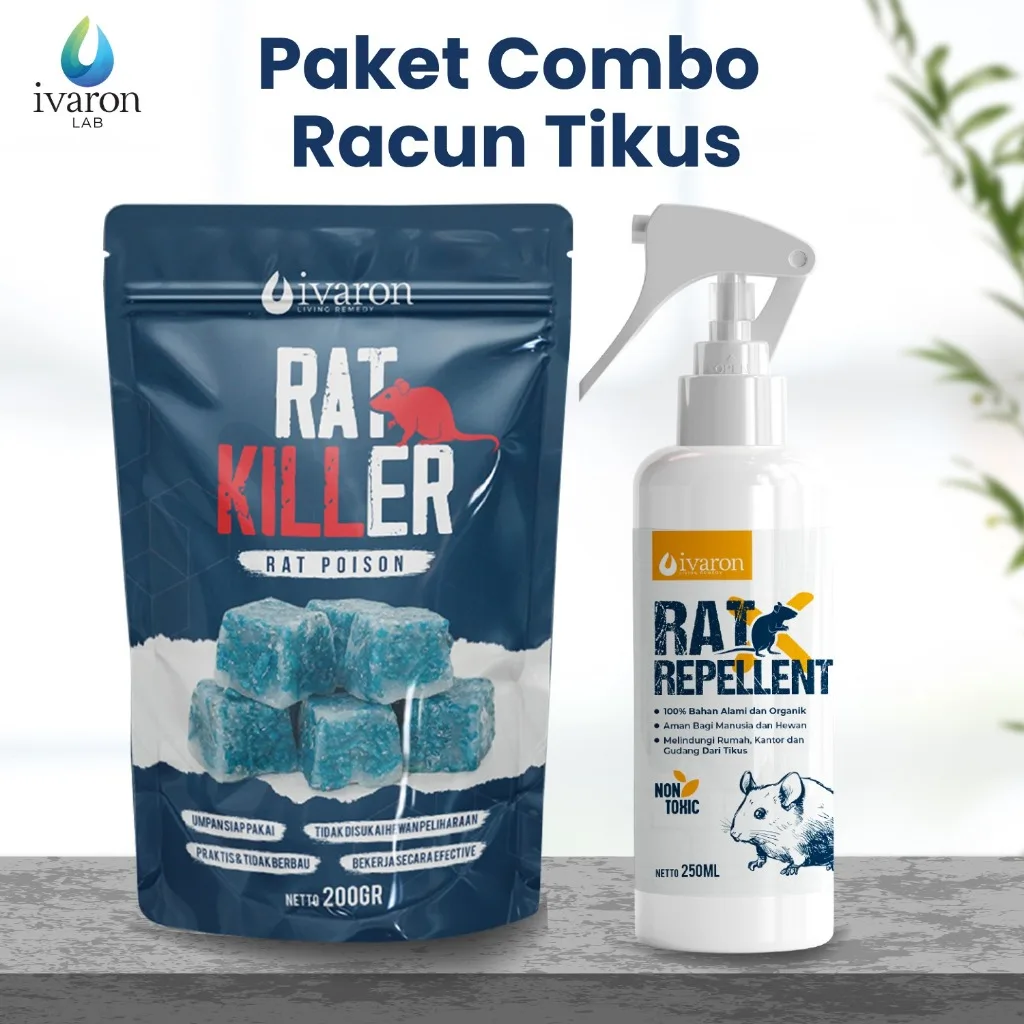 IVARON Paket 1 Rat Killer Racun Tikus Mati Kering & Rat Repellent Pengusir Tikus Pembasmi Hama