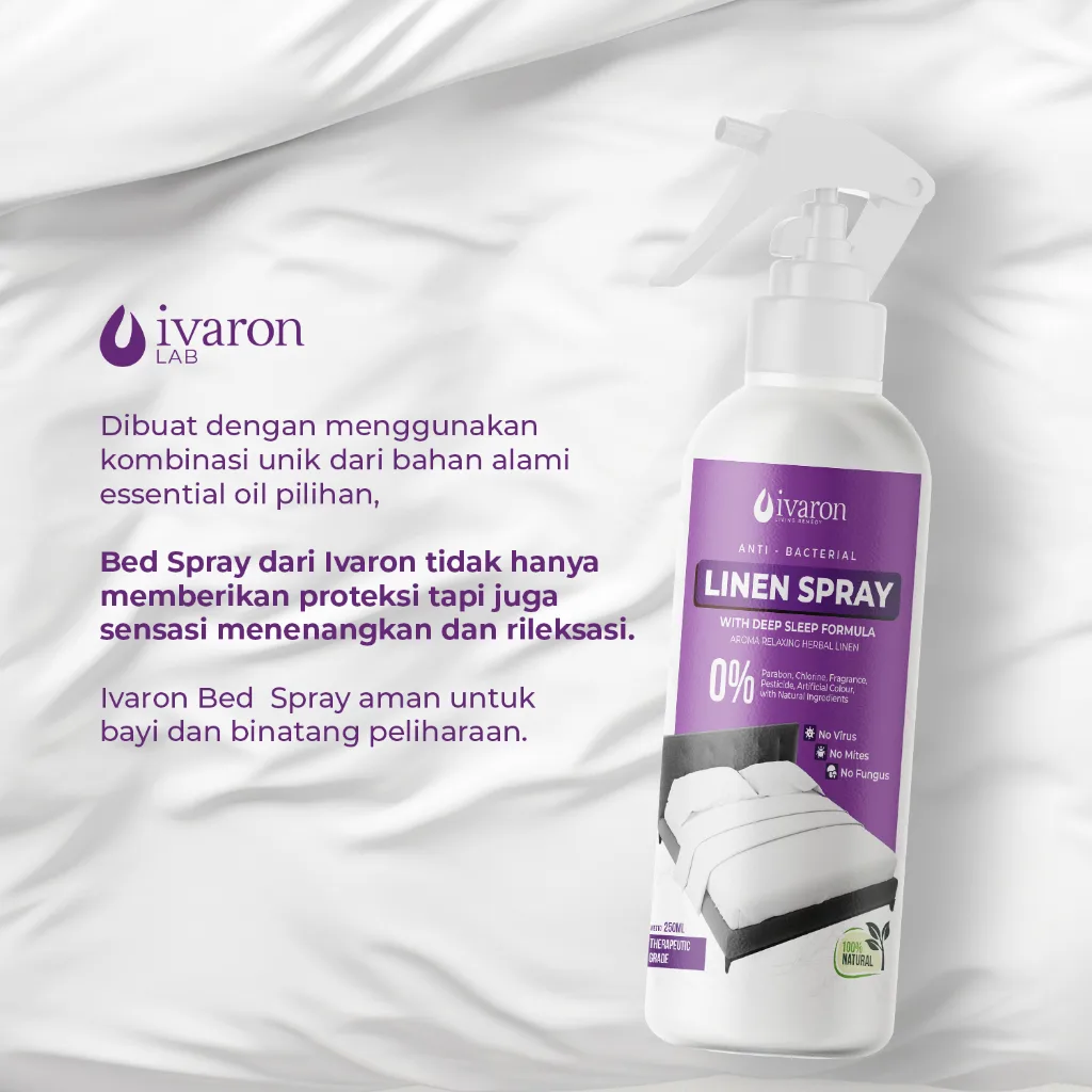 IVARON Linen Spray Anti Bacterial Relaxing Herbal Pengharum Sprei Kasur Anti Kutu Deep Sleep 250ml
