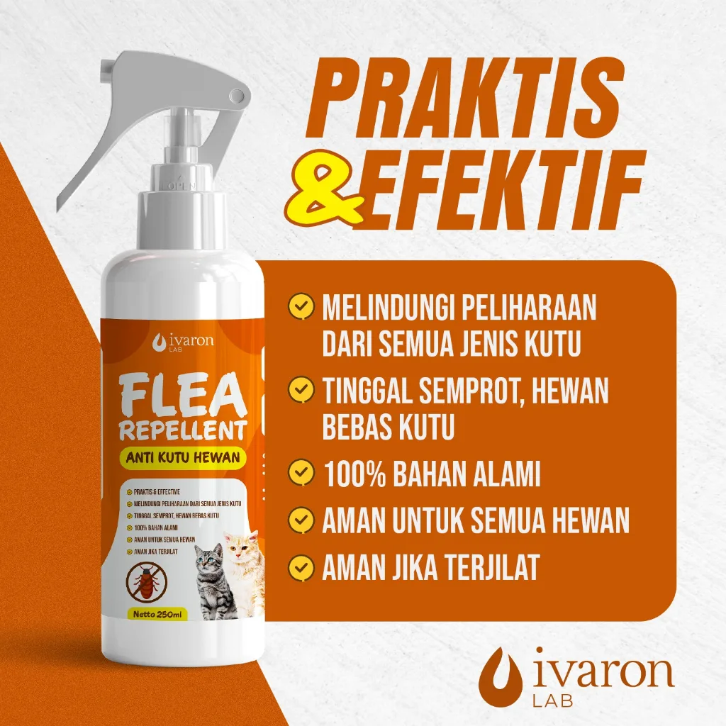 IVARON Paket Obat Kutu Kucing Spray 250ml + Refill 250ml Obat Kutu Hewan Ampuh Aman Jika Terjilat
