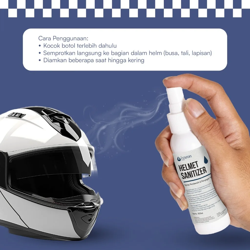 IVARON Helmet Sanitizer Pembersih Penyegar Helm Anti Bau Bakteri Aman Untuk Busa Helm & Cepat Kering