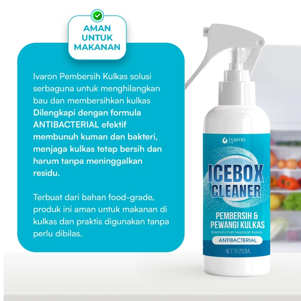 IVARON Icebox Cleaner Pembersih Pewangi Kulkas Food Grade Anti Bakteri Aman Untuk Makanan - 250ML