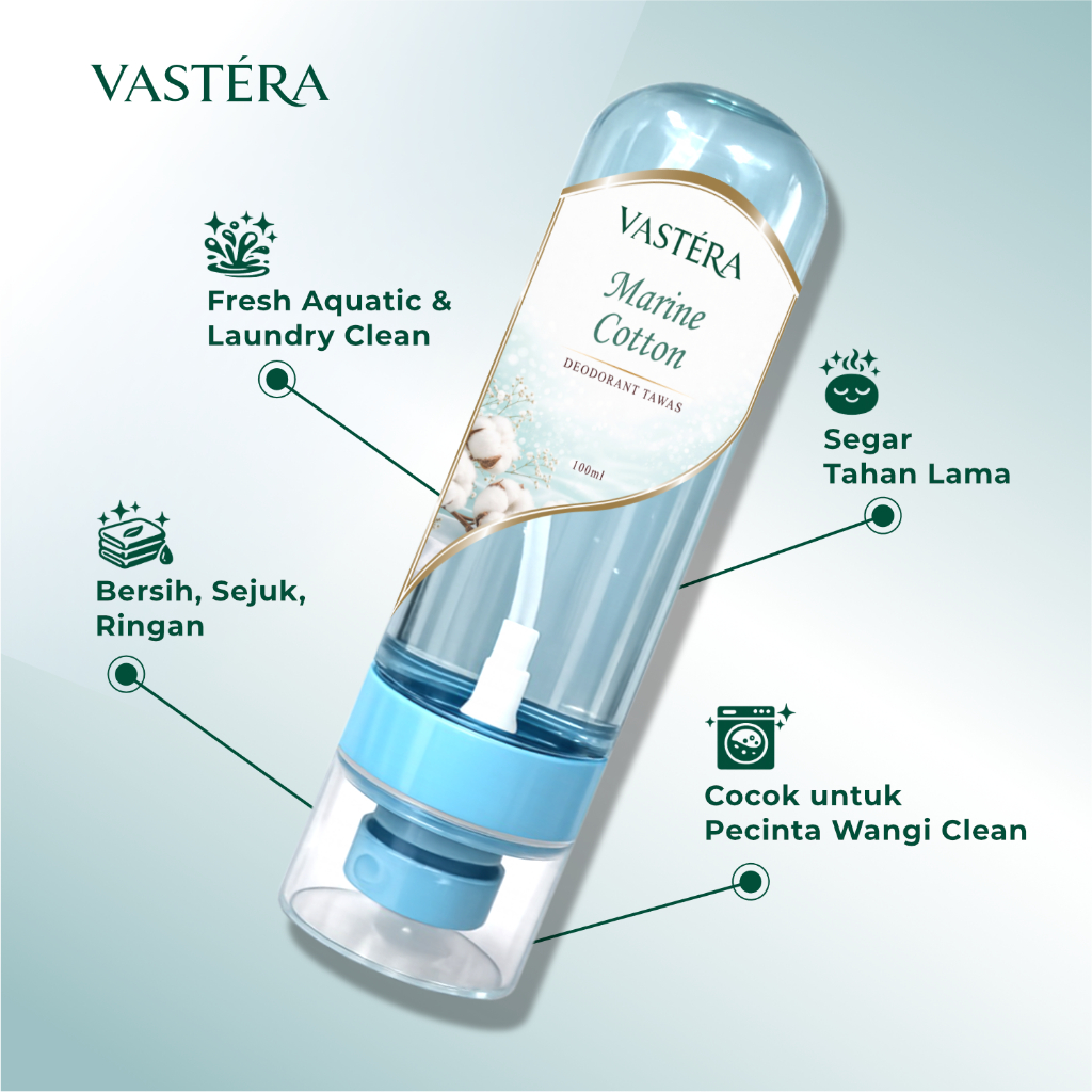 VASTERA Deodorant Spray Tawas Marine Cotton 100ml Penghilang Bau Ketiak & Kaki Tahan Lama Premium