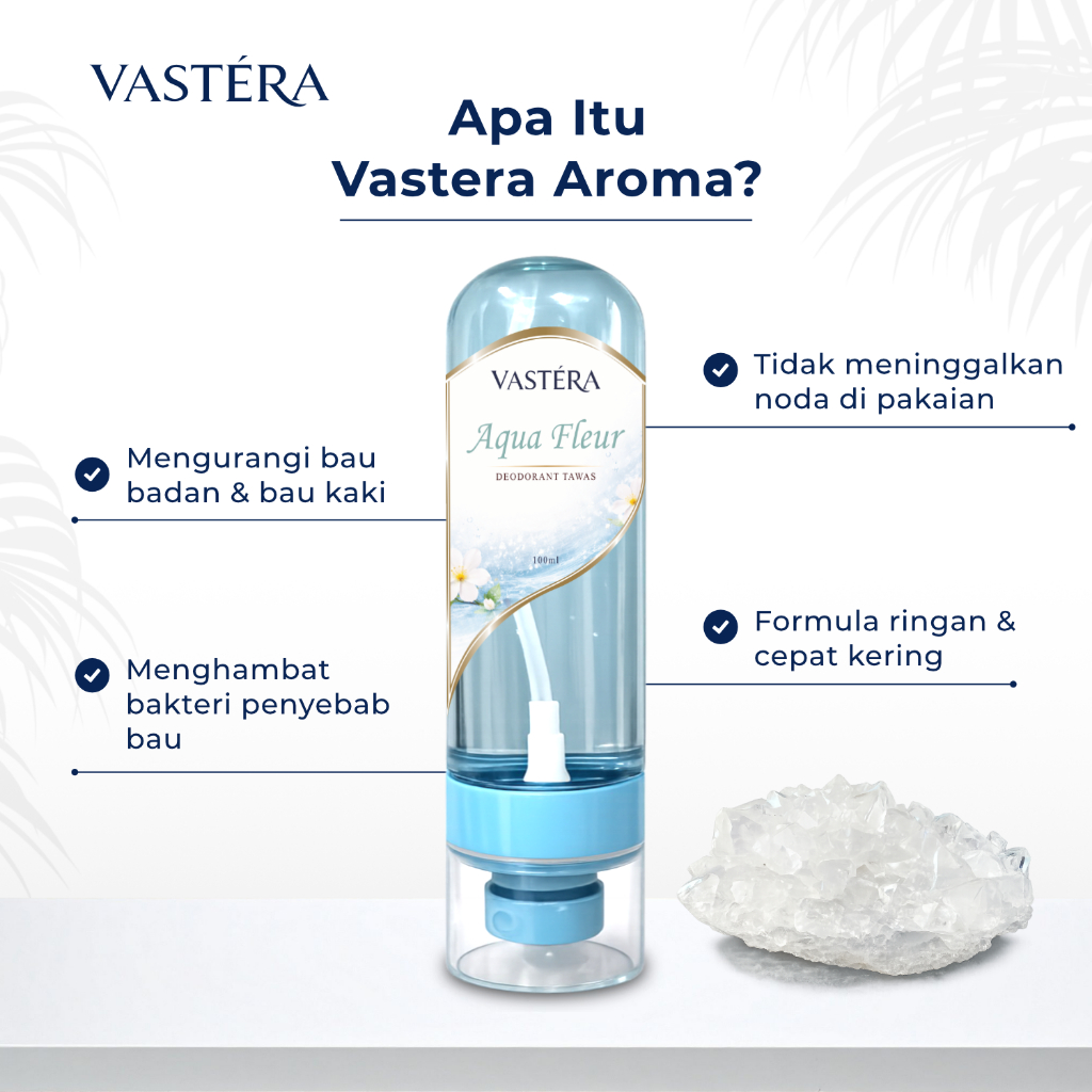 VASTERA Deodorant Spray Tawas Aqua Fleur 100ml Penghilang Bau Ketiak & Kaki Tahan Lama Premium