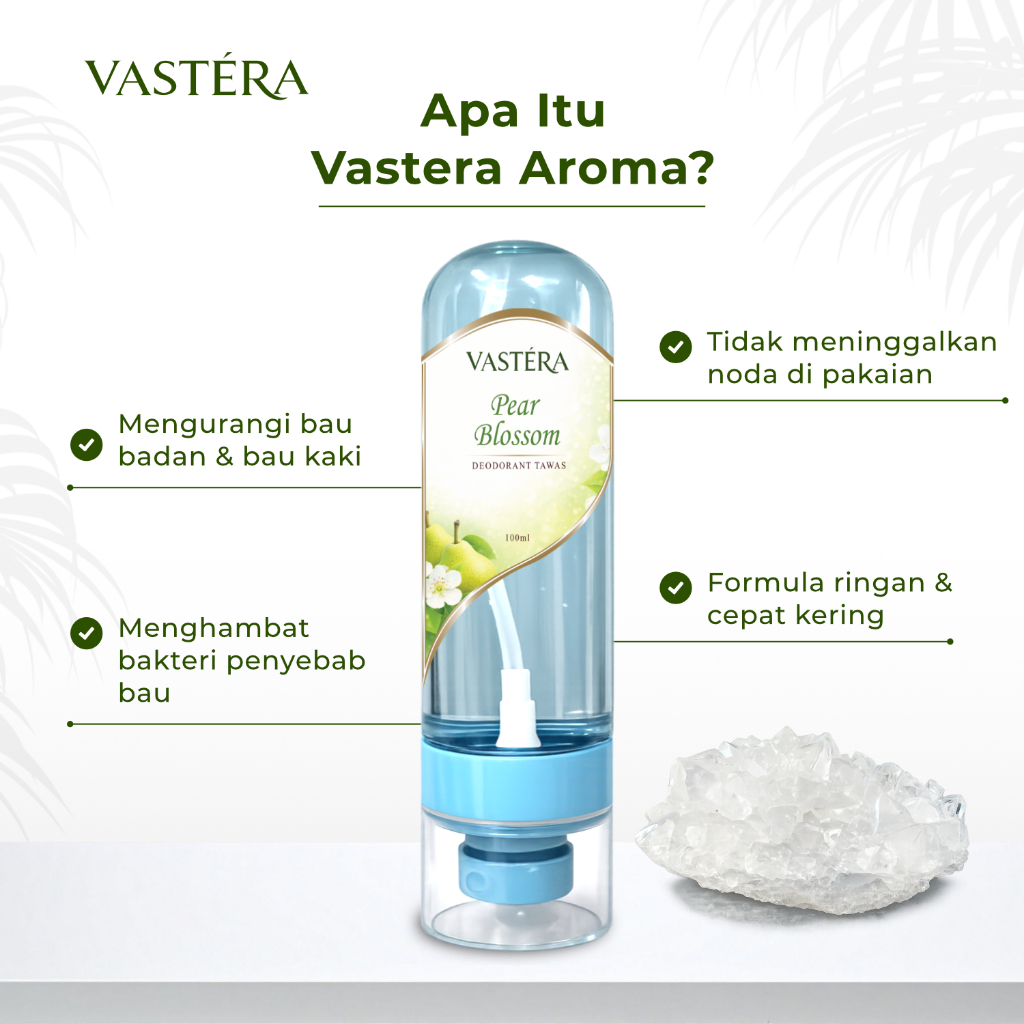 VASTERA Deodorant Spray Tawas Pear Blossom 100ml Penghilang Bau Ketiak & Kaki Tahan Lama Premium