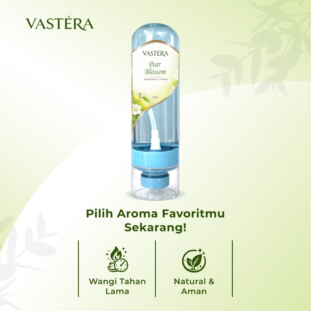 VASTERA Deodorant Spray Tawas Pear Blossom 100ml Penghilang Bau Ketiak & Kaki Tahan Lama Premium