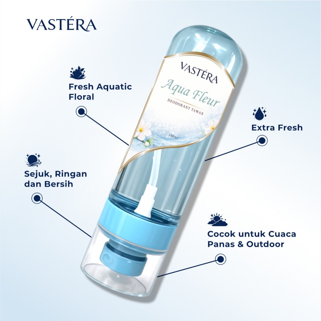 VASTERA Deodorant Spray Tawas Aqua Fleur 100ml Penghilang Bau Ketiak & Kaki Tahan Lama Premium