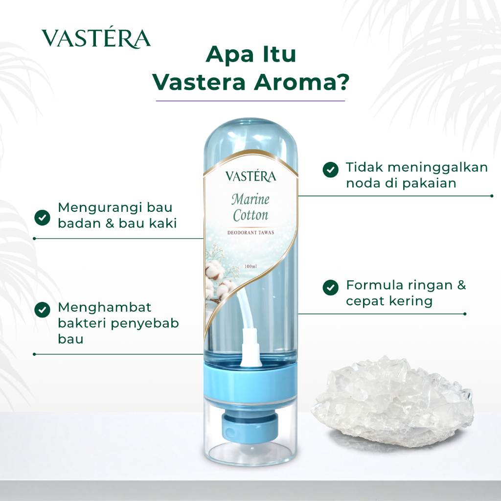 VASTERA Deodorant Spray Tawas Marine Cotton 100ml Penghilang Bau Ketiak & Kaki Tahan Lama Premium