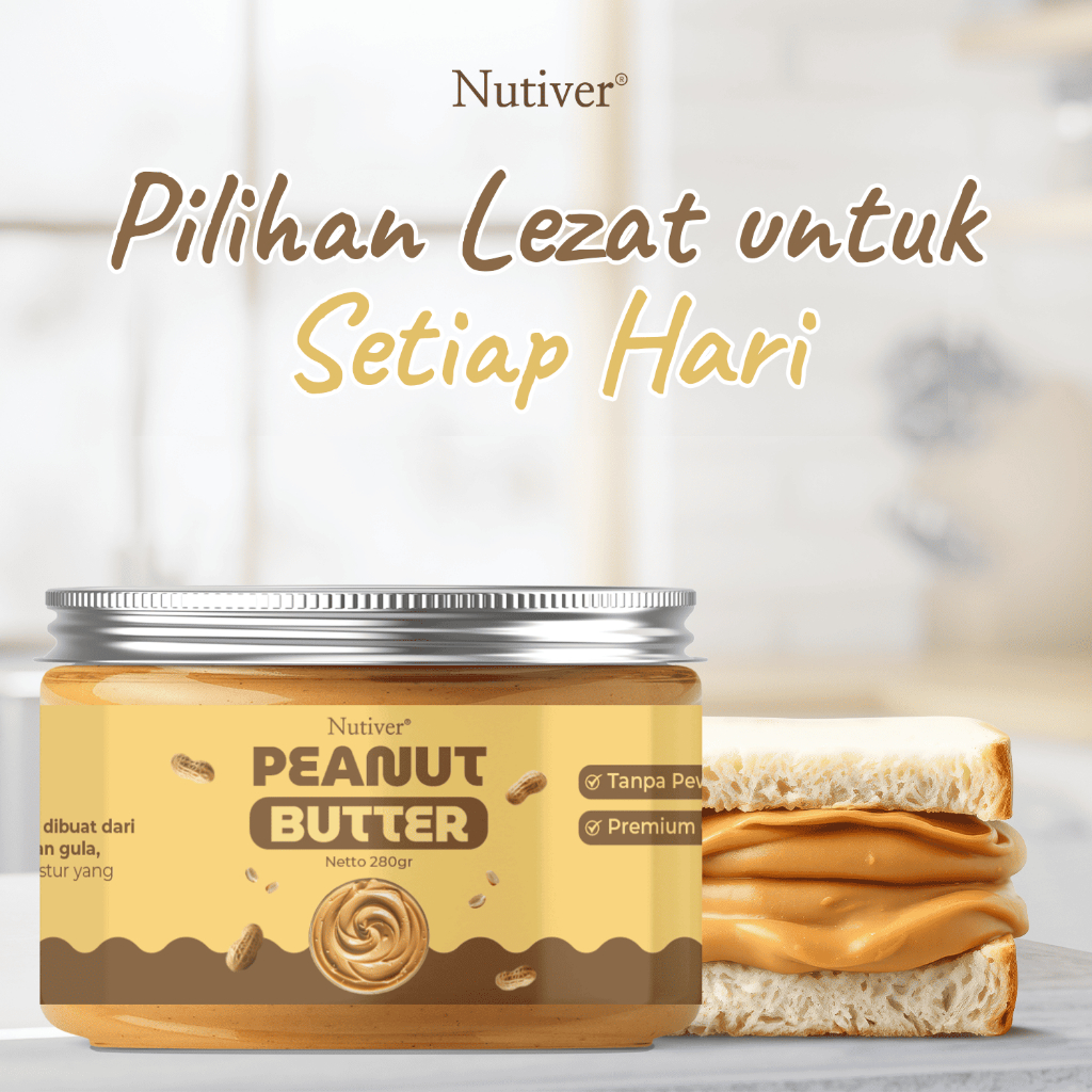 NUTIVER Peanut Butter Selai Kacang 280gr – Creamy Peanut Butter, Kaya Protein & Lemak Sehat