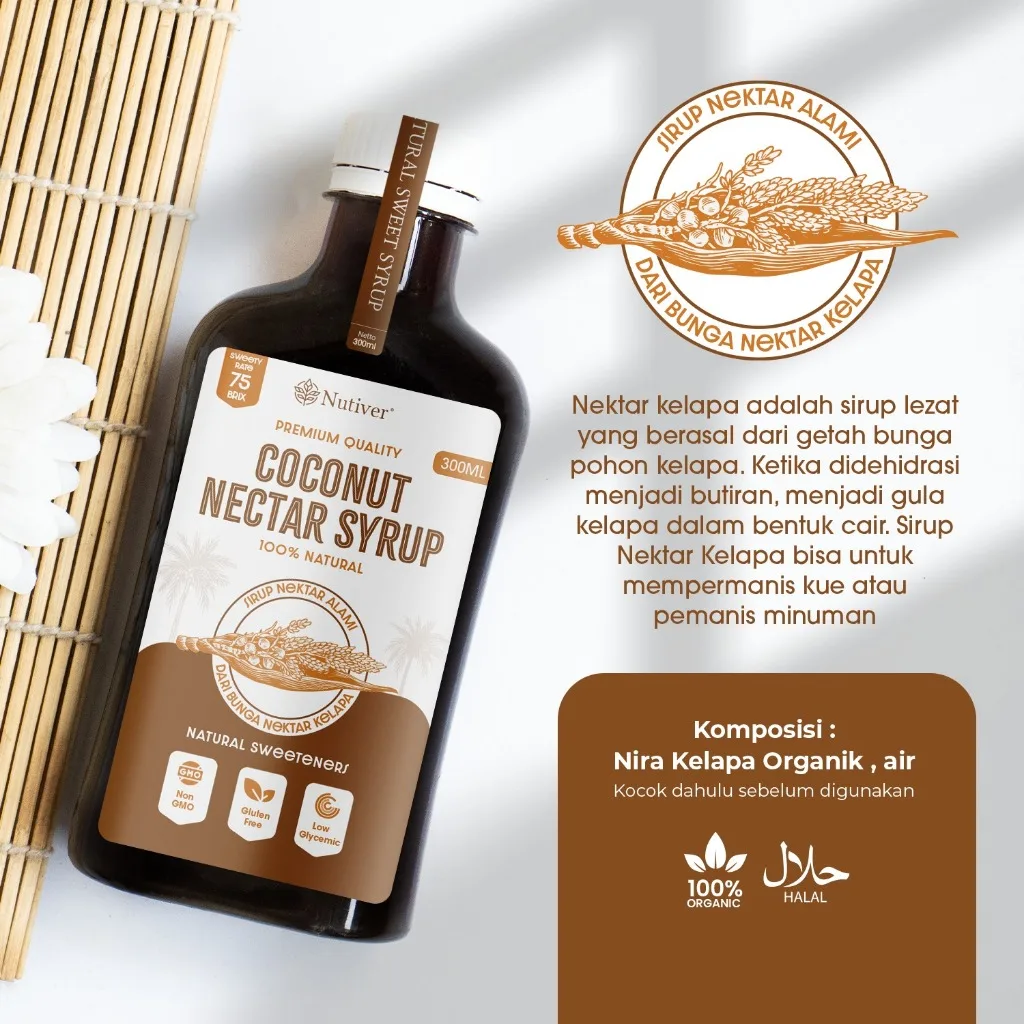 NUTIVER Gula Kelapa Cair Organik Asli Coconut Nectar Alami Rendah GI untuk Diet 300ml