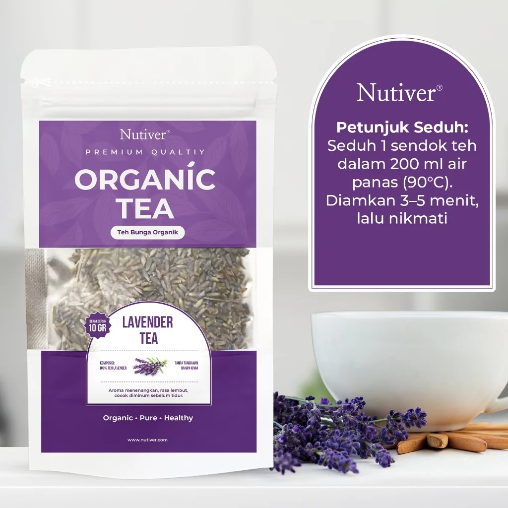 Nutiver Teh Bunga Organik Lavender Teh Herbal Aromatic Menenangkan Relaksasi Sebelum Tidur 10gr