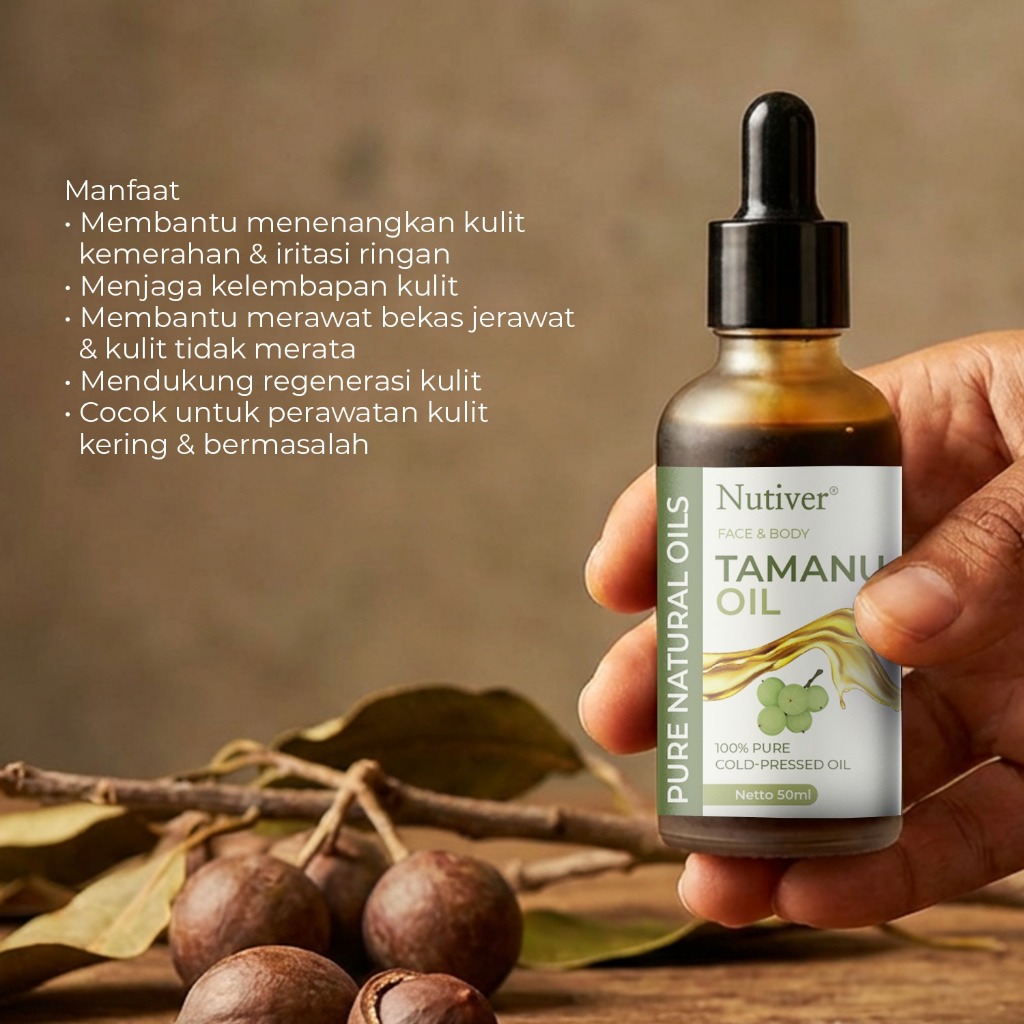 NUTIVER Tamanu Oil 50ml Asli Cold Pressed Minyak Tamanu untuk Wajah, Jerawat & Bekas Luka