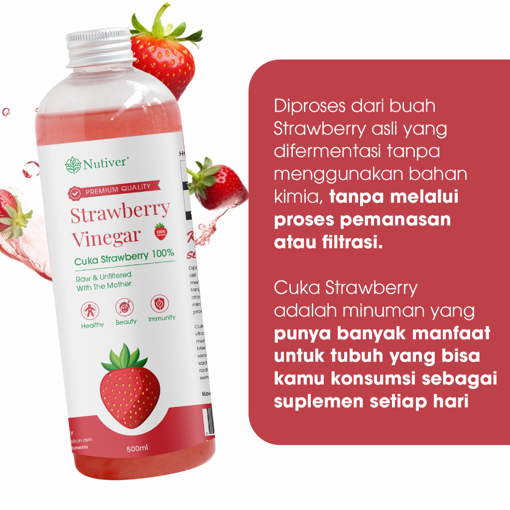NUTIVER Cuka Buah Strawberry With Mother Strawberry Cider Vinegar Alami Original  500ml