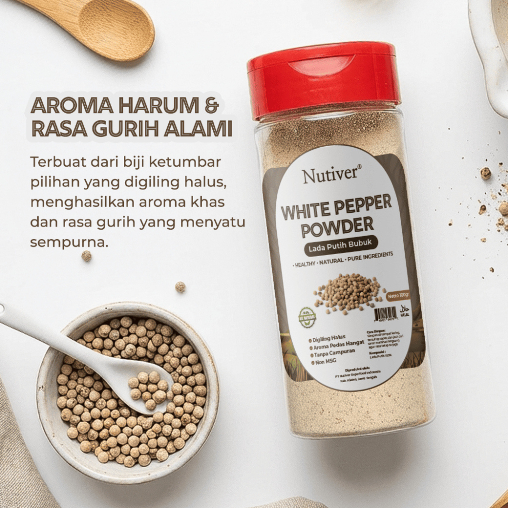 Nutiver Lada Putih Bubuk 90gr White Pepper Powder Asli Bumbu Dapur Premium Non MSG