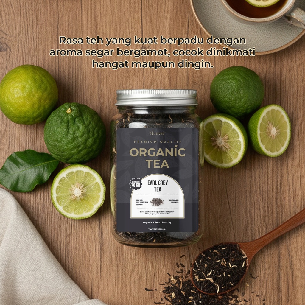 NUTIVER Earl Grey Tea Organik Teh Hitam Bergamot Premium Loose Leaf