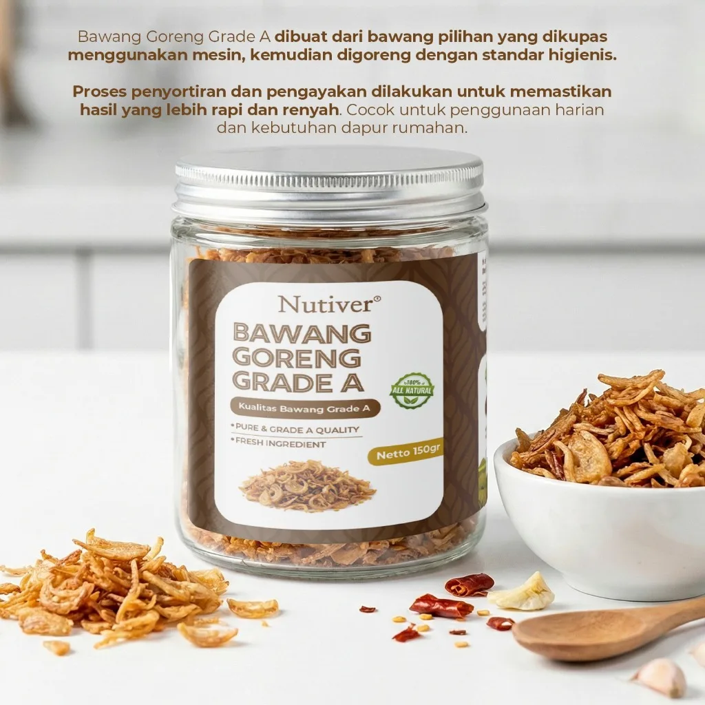 NUTIVER Bawang Goreng Grade A 150gr Bawang Grade A Renyah Gurih 150gr Bumbu Nasi Goreng Mie Instan