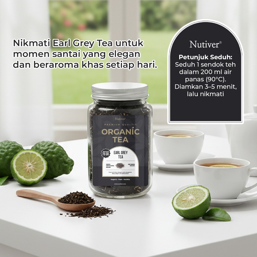 NUTIVER Earl Grey Tea Organik Teh Hitam Bergamot Premium Loose Leaf