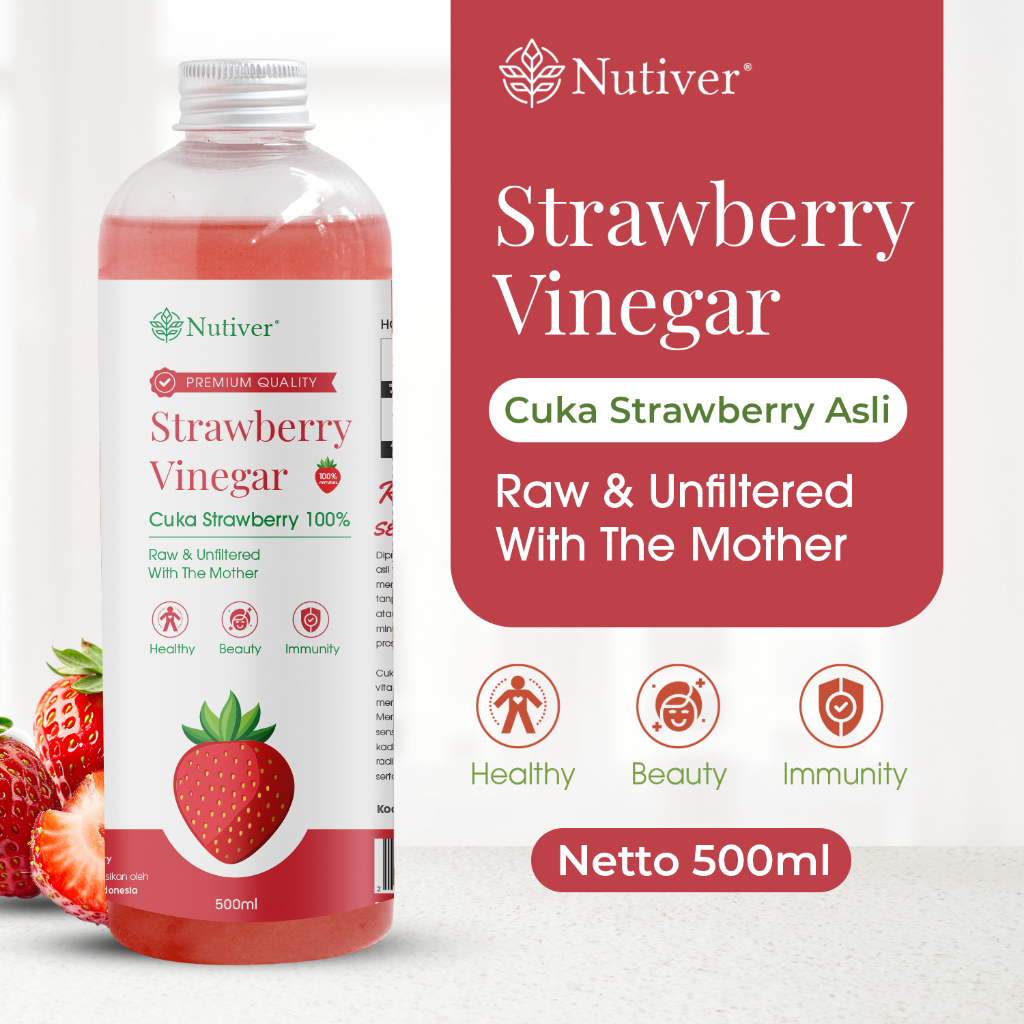 NUTIVER Cuka Buah Strawberry With Mother Strawberry Cider Vinegar Alami Original  500ml