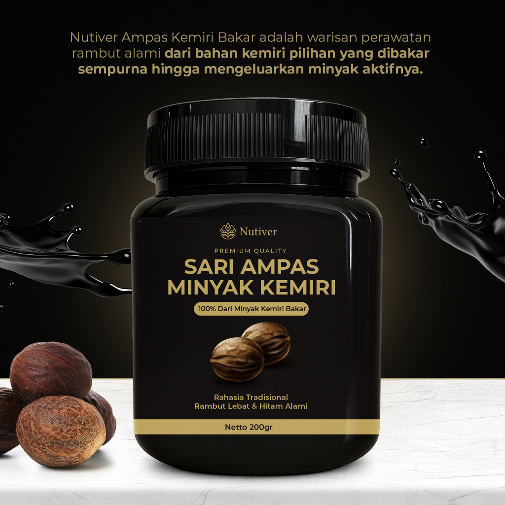 Nutiver Ampas Minyak Kemiri Bakar Sari Kemiri 100% Alami Perawatan Rambut Lebat & Hitam