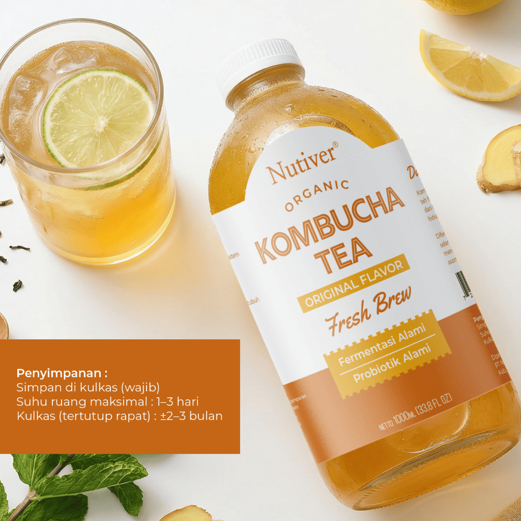 NUTIVER Organic Kombucha Tea | Teh Kombucha | Fermentasi Alami | Probiotik Alami | Original Flavour | Fresh Brew