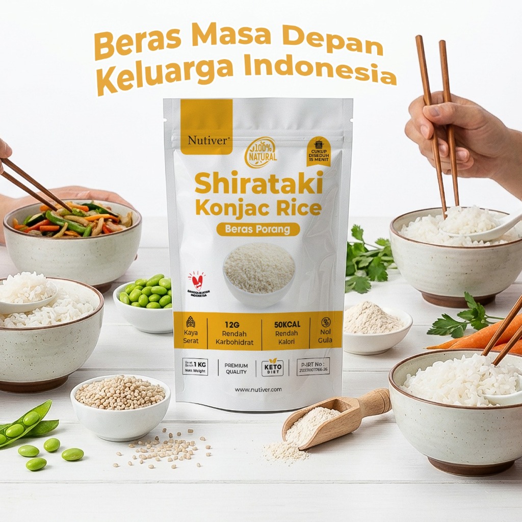 NUTIVER Beras Porang Untuk Diet Shirataki Konjac Rice Rendah Kalori dan Karbohidrat Netto 1 Kg