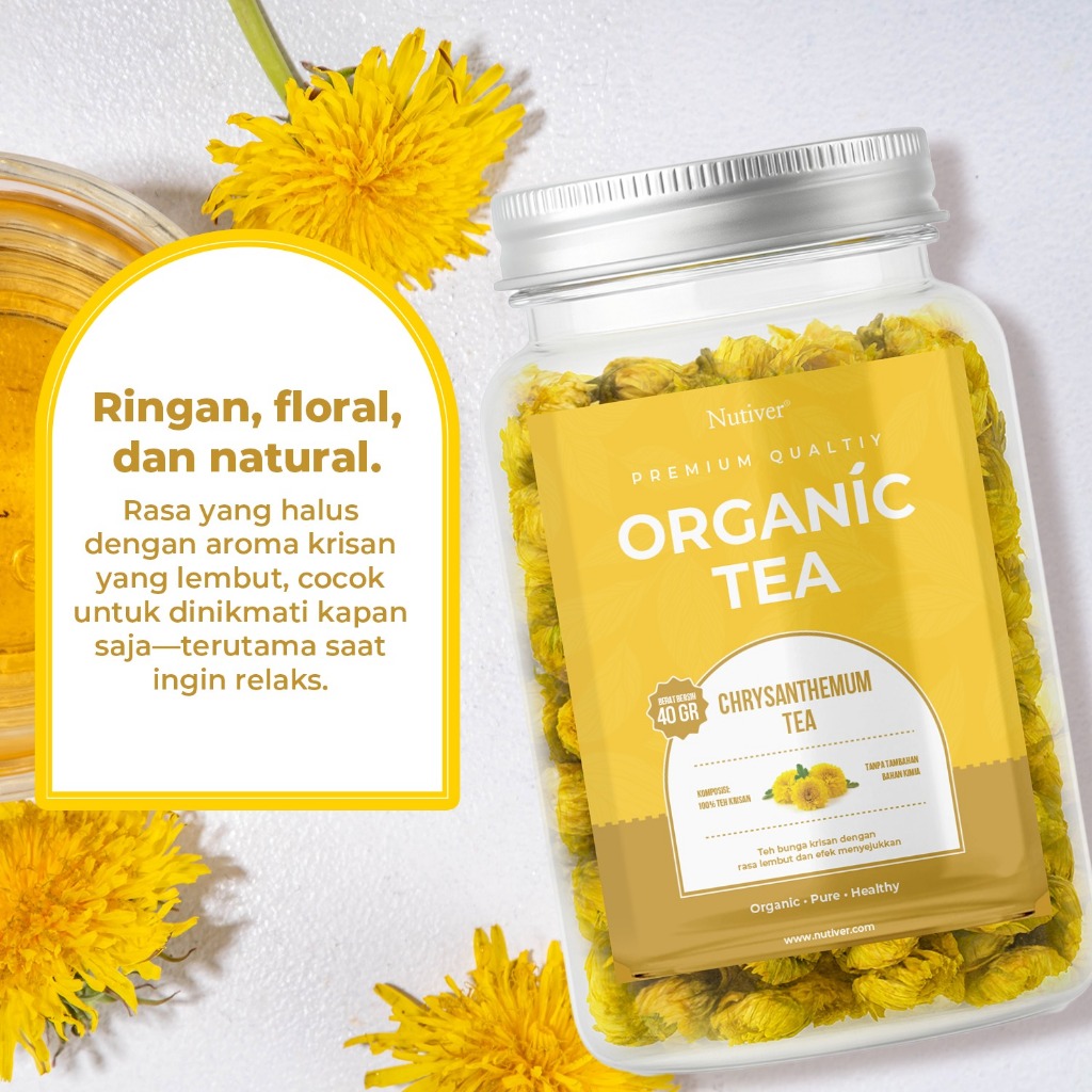 NUTIVER Teh Bunga Krisan Organik Organic Chrysanthemum Tea Herbal Menenangkan Tanpa Kafein 40gr