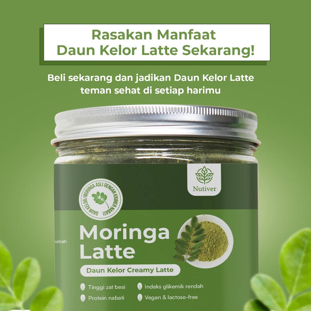 NUTIVER Moringa Latte Minuman Daun Kelor Bubuk Kelor Latte Vegan Moringa Powder Bebas Laktosa 200gr