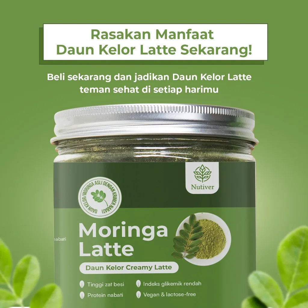NUTIVER Moringa Latte Minuman Daun Kelor Bubuk Kelor Latte Vegan Moringa Powder Bebas Laktosa 200gr