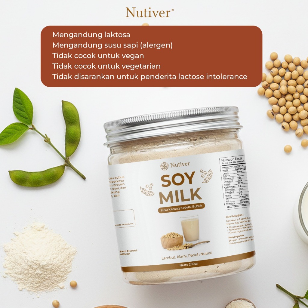 NUTIVER Susu Kedelai Bubuk Soy Milk Powder Kedele Bubuk Alami Tanpa Gula Tambahan 200gr