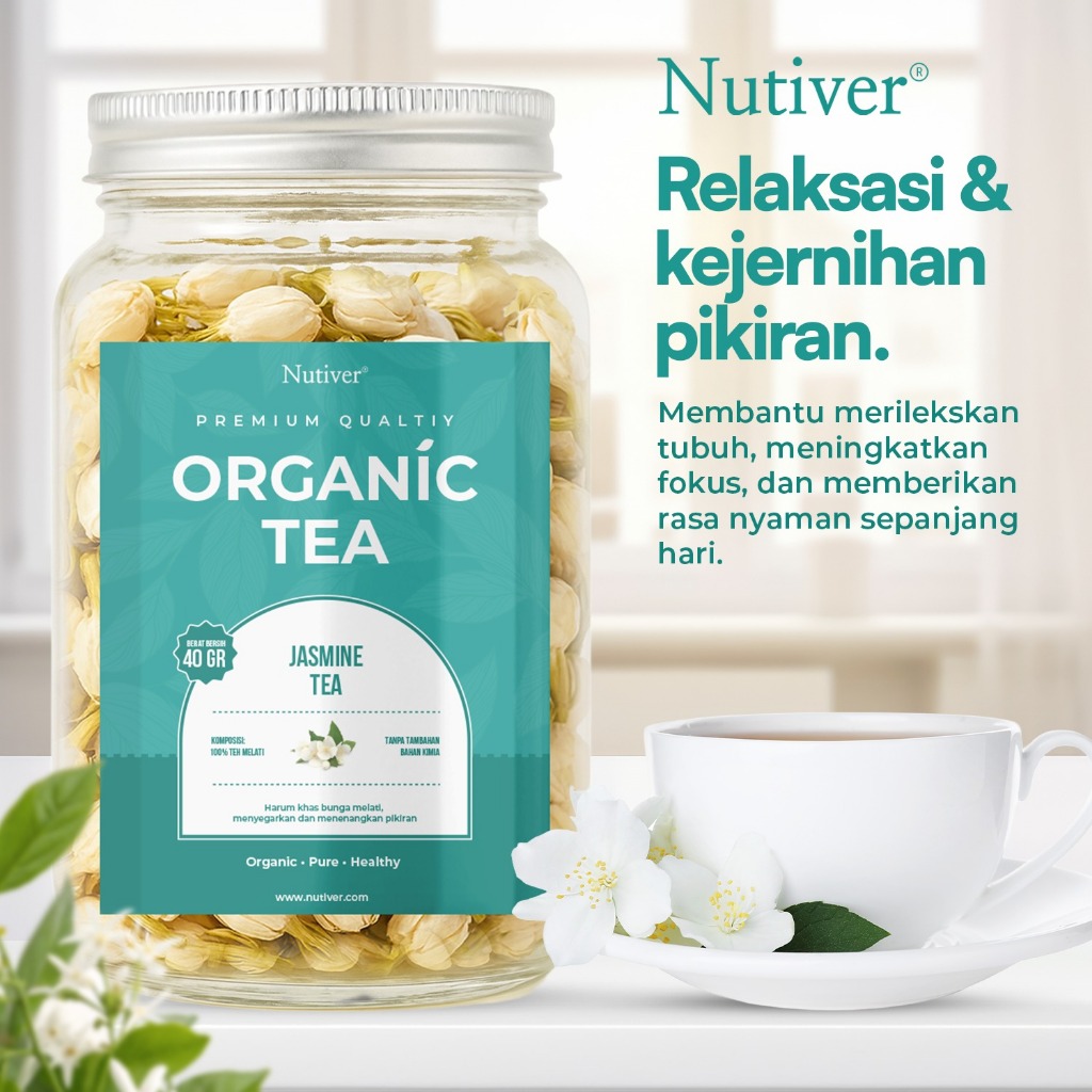 Nutiver Teh Bunga Melati Organik Organic Tea Jasmine  Premium Relaxing Aroma Harum Alami 40gr