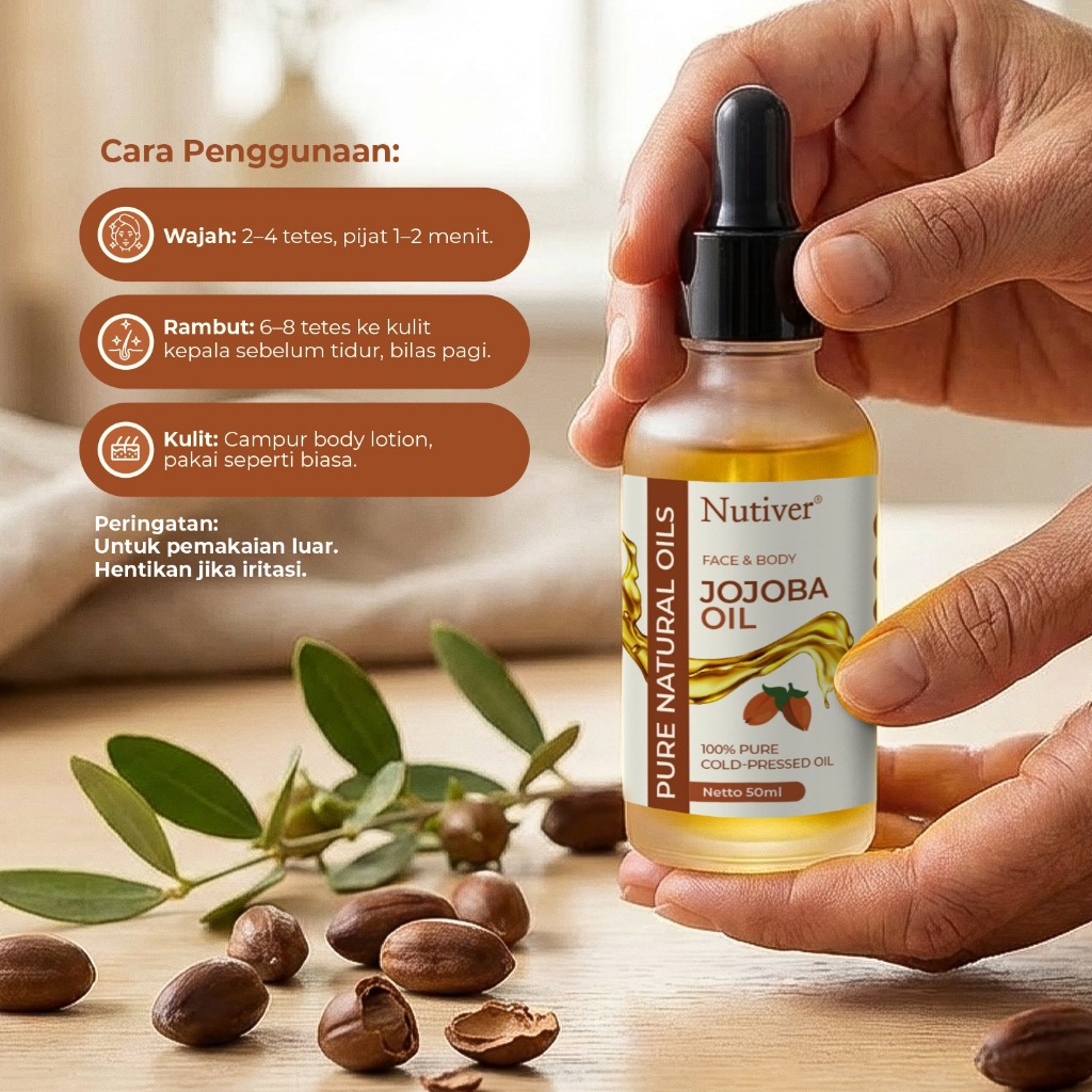 Nutiver Jojoba Oil 50ml Asli Cold Pressed Pelembap Wajah Rambut Non Comedogenic