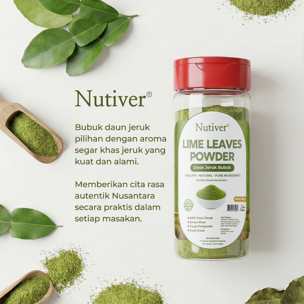 NUTIVER Lime Leaves Powder 100gr Daun Jeruk Bubuk Bumbu Masak Alami Rempah Dapur Tanpa Pengawet