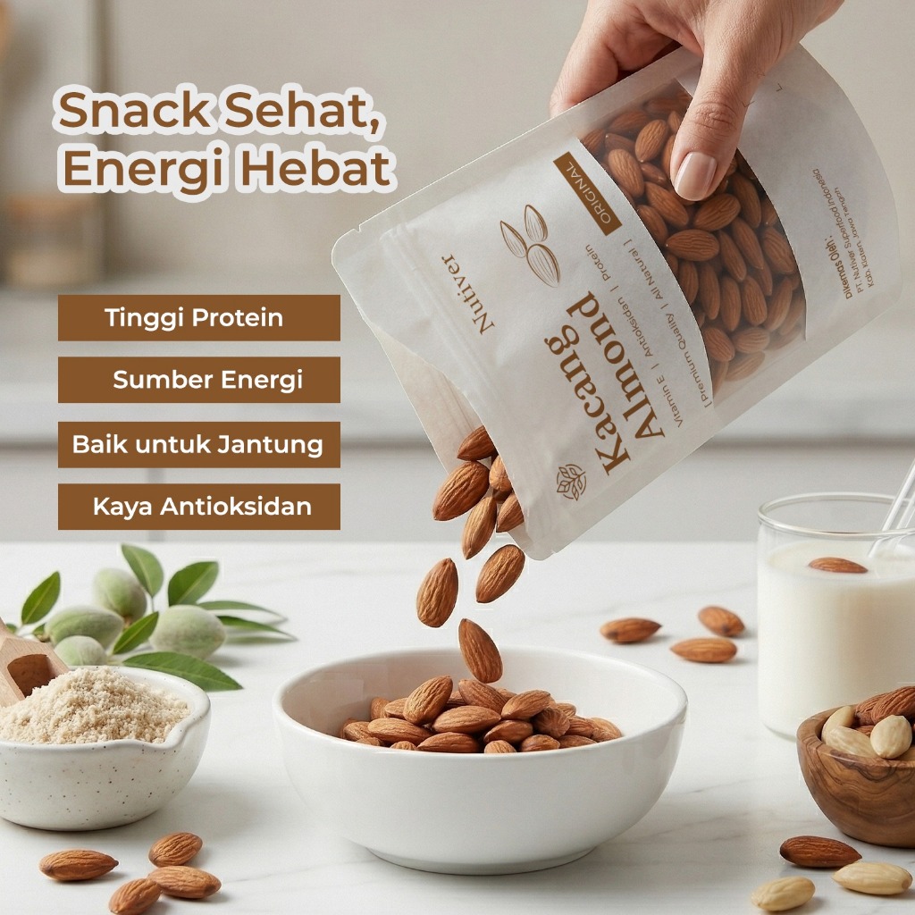 NUTIVER Kacang Almond Original 250gr Almond Natural Siap Makan Snack Sehat Tanpa Pengawet