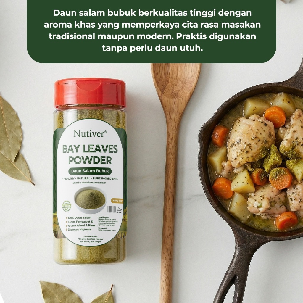 NUTIVER Daun Salam Bubuk 70gr Bay Leaves Powder Daun Salam Bumbu Masak Alami Aroma Khas Tanpa Pengawet