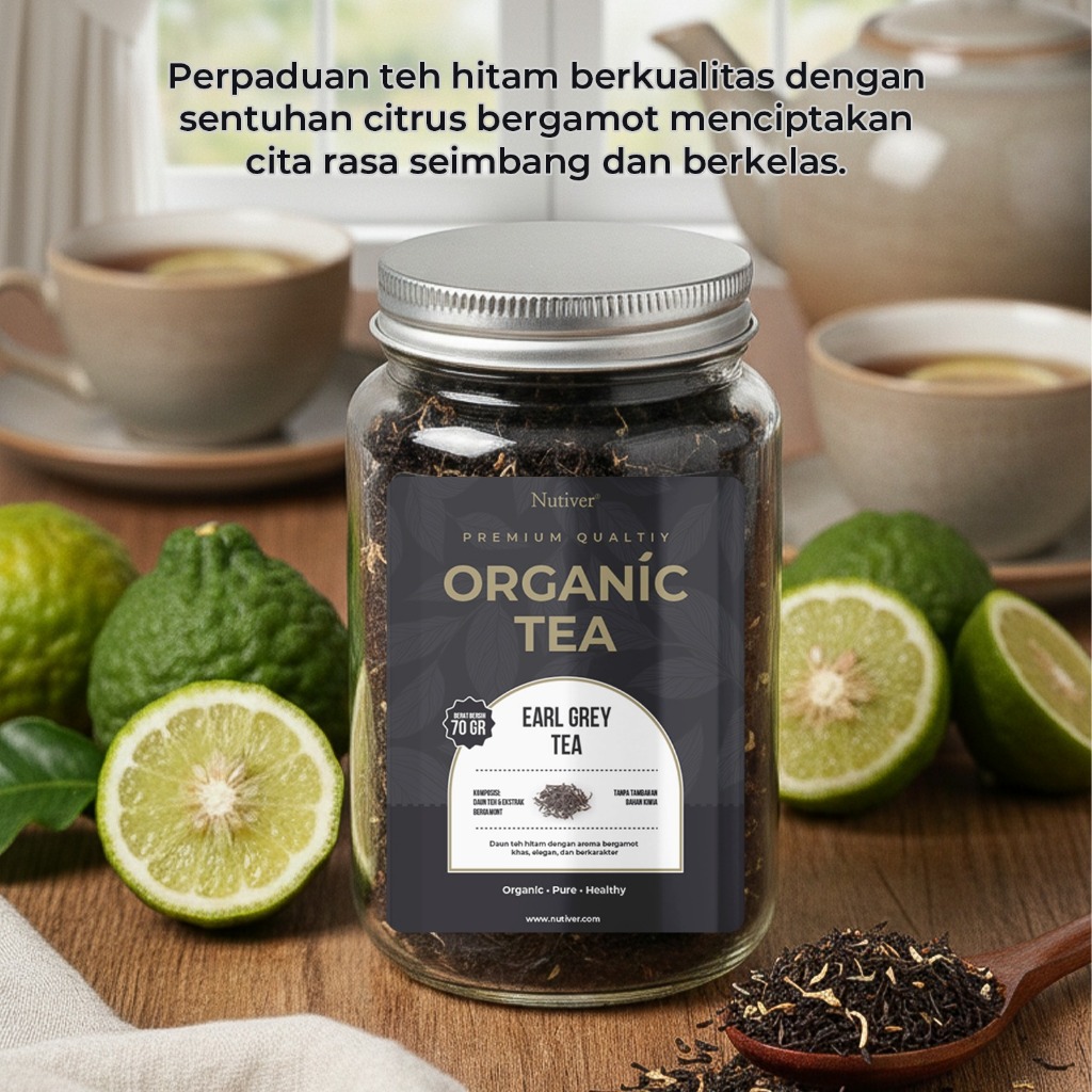 NUTIVER Earl Grey Tea Organik Teh Hitam Bergamot Premium Loose Leaf