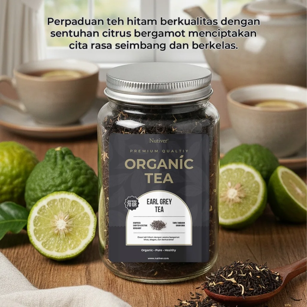 NUTIVER Earl Grey Tea Organik Teh Hitam Bergamot Premium Loose Leaf