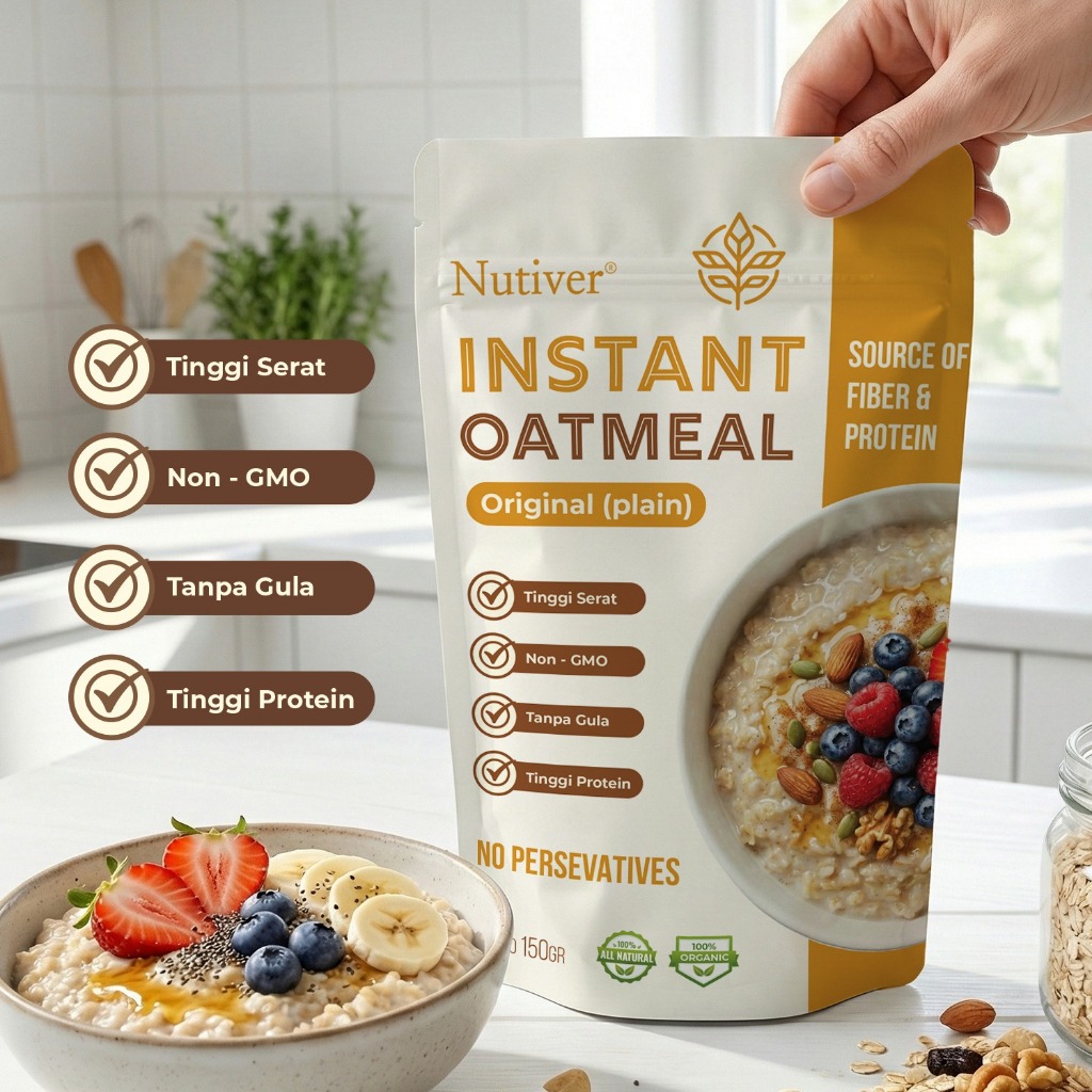 NUTIVER Instant Oatmeal 150gr Biji Gandum Instan Saji Sarapan Sehat Tinggi Serat Non GMO