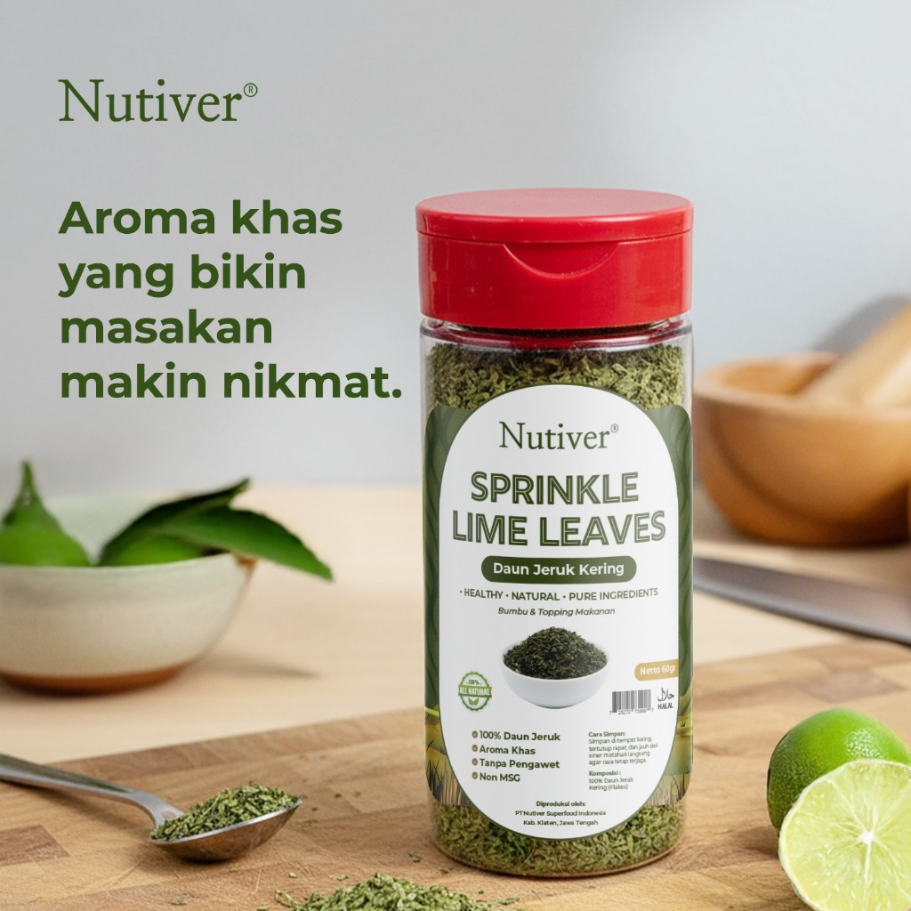 NUTIVER Lime Leaves Flakes 60gr Daun Jeruk Kering Tabur Bumbu Masak Alami Non MSG