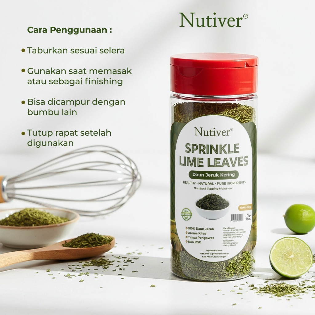 NUTIVER Lime Leaves Flakes 60gr Daun Jeruk Kering Tabur Bumbu Masak Alami Non MSG