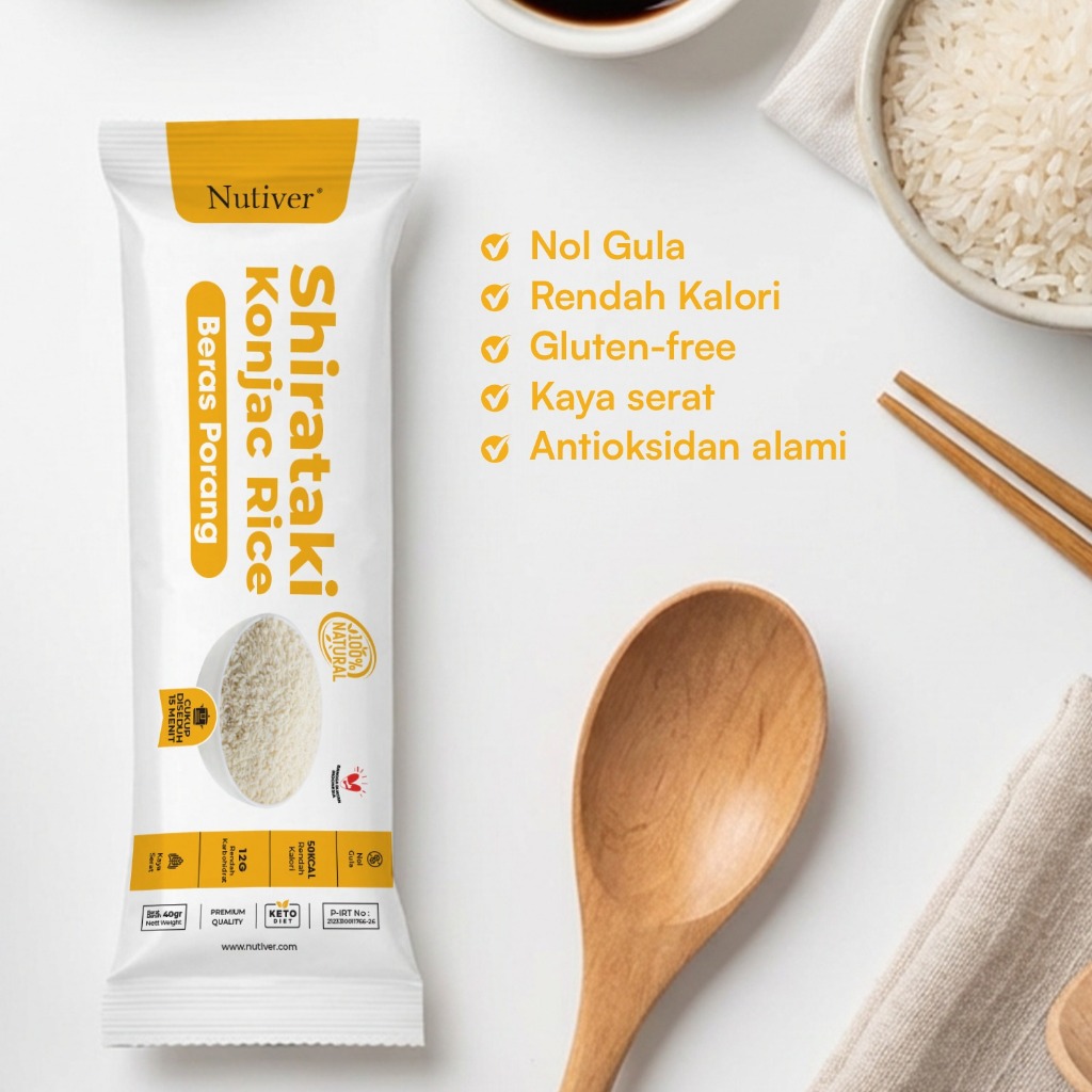 NUTIVER Beras Porang Shirataki 40gr x 8 | Konjac Rice Diet Rendah Kalori Gluten Free