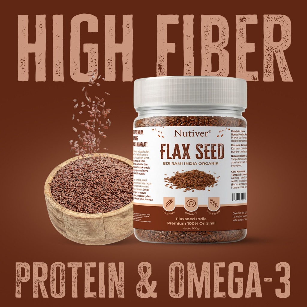 NUTIVER Organic Flaxseed India Premium 100% Original | Flax Seed India | Flaxseeds Biji Rami India Organik | Super Food Kaya Manfaat