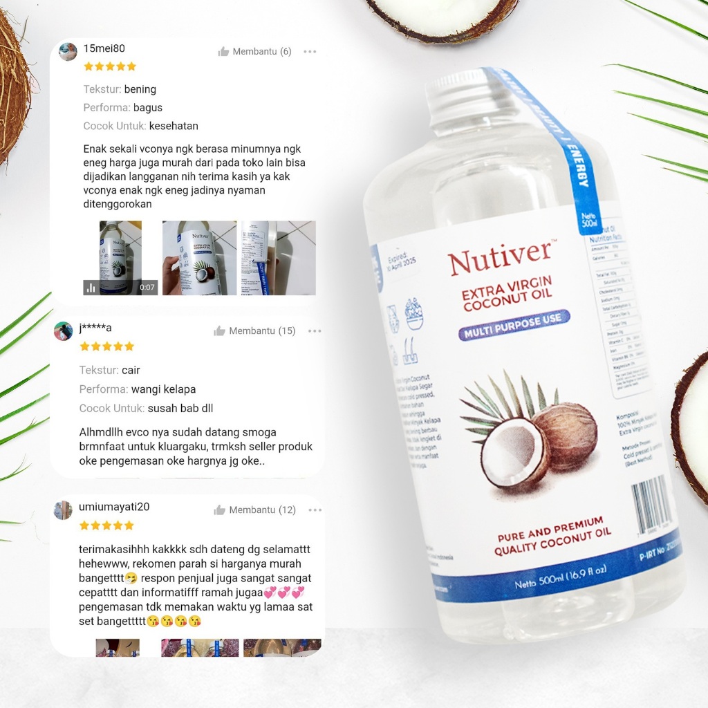 NUTIVER VCO Organik 500ml | Minyak Kelapa Murni Virgin Coconut Oil Cold Pressed