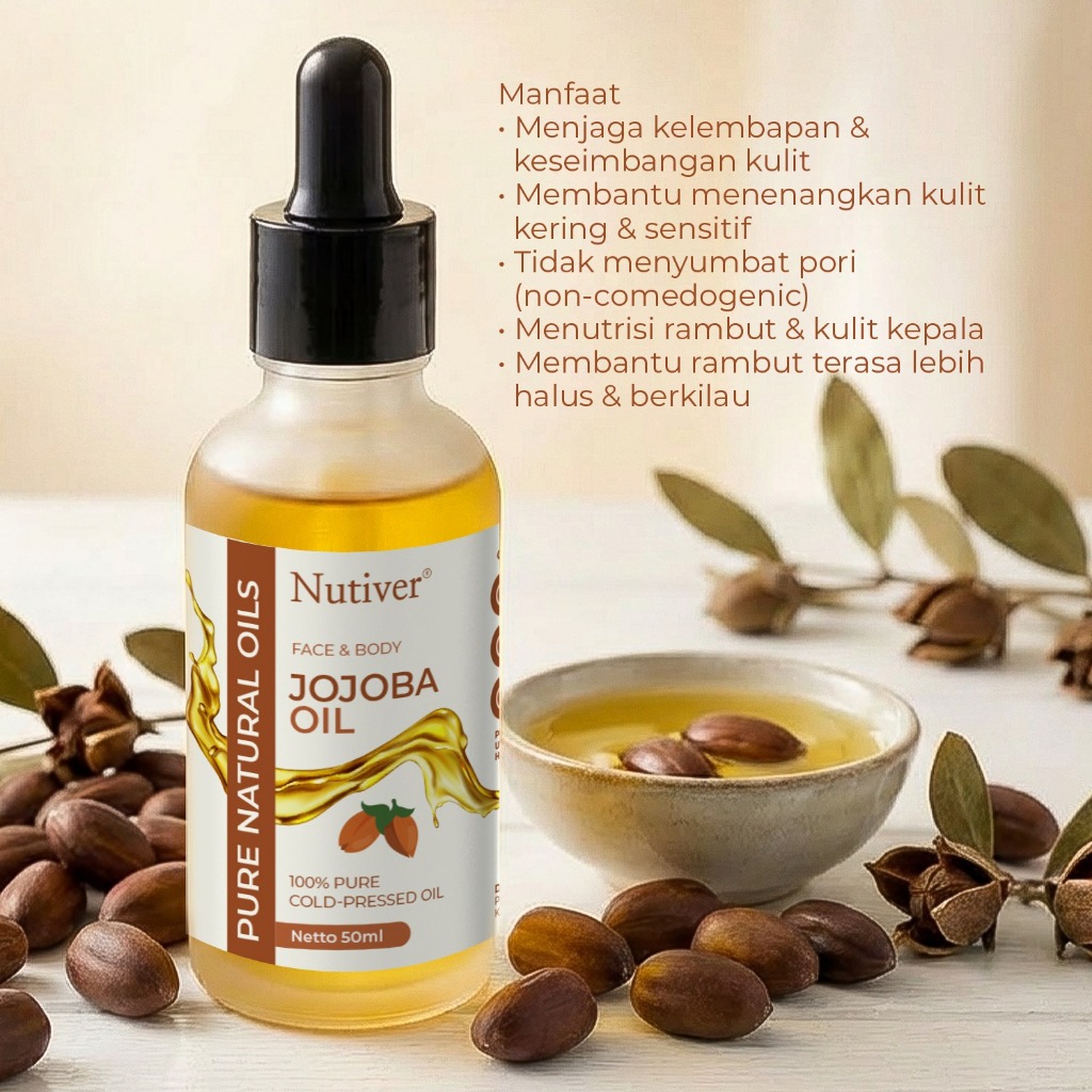 Nutiver Jojoba Oil 50ml Asli Cold Pressed Pelembap Wajah Rambut Non Comedogenic