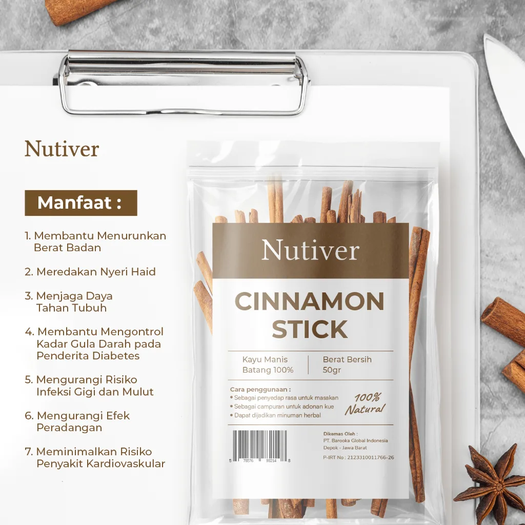 NUTIVER Kayu Manis Batang 50gr Cinnamon Stick Rempah Kayu Manis Batang Original Aromatik Masakan