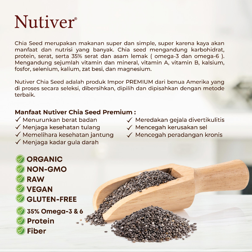 NUTIVER Chia Seed Organik 250gr Biji Chia Meksiko Superfood Kaya Serat & Omega 3